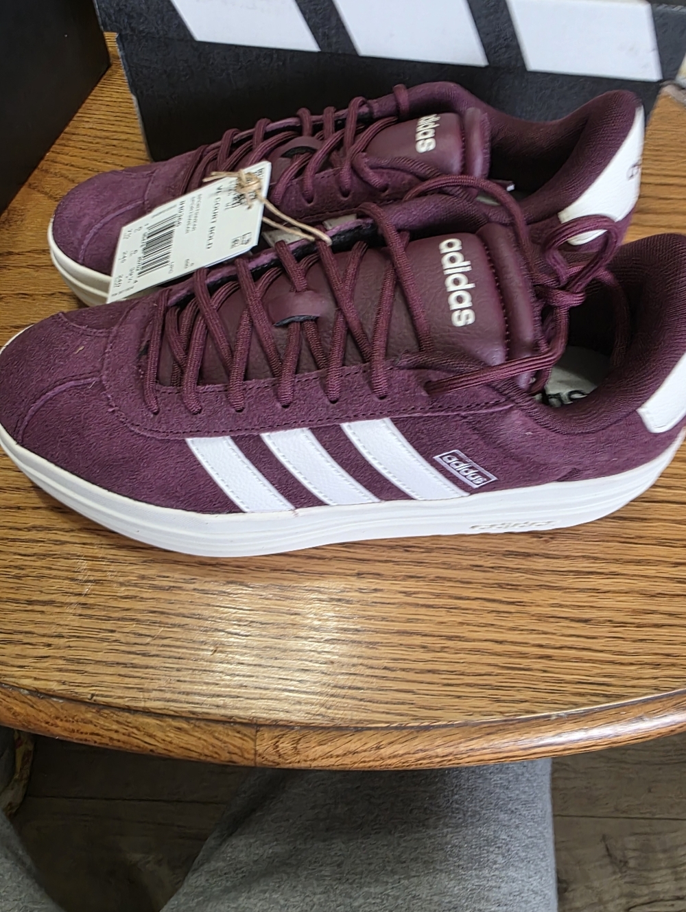 adidas VL Court Bold Size 7.5 Womens Maroon Suede Sneakers with White Stripes - Picture 3 of 8